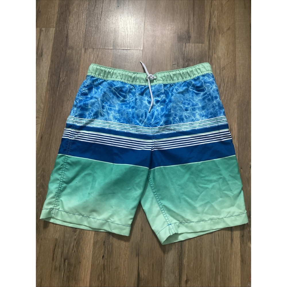 Lands' End Boys Swim Trunks Board Shorts Size XL 14-16 Navy Drawstring Blue Fun
